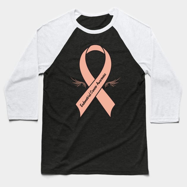 Endometrial Cancer Ribbon of Hope with Wings Baseball T-Shirt by PenguinCornerStore